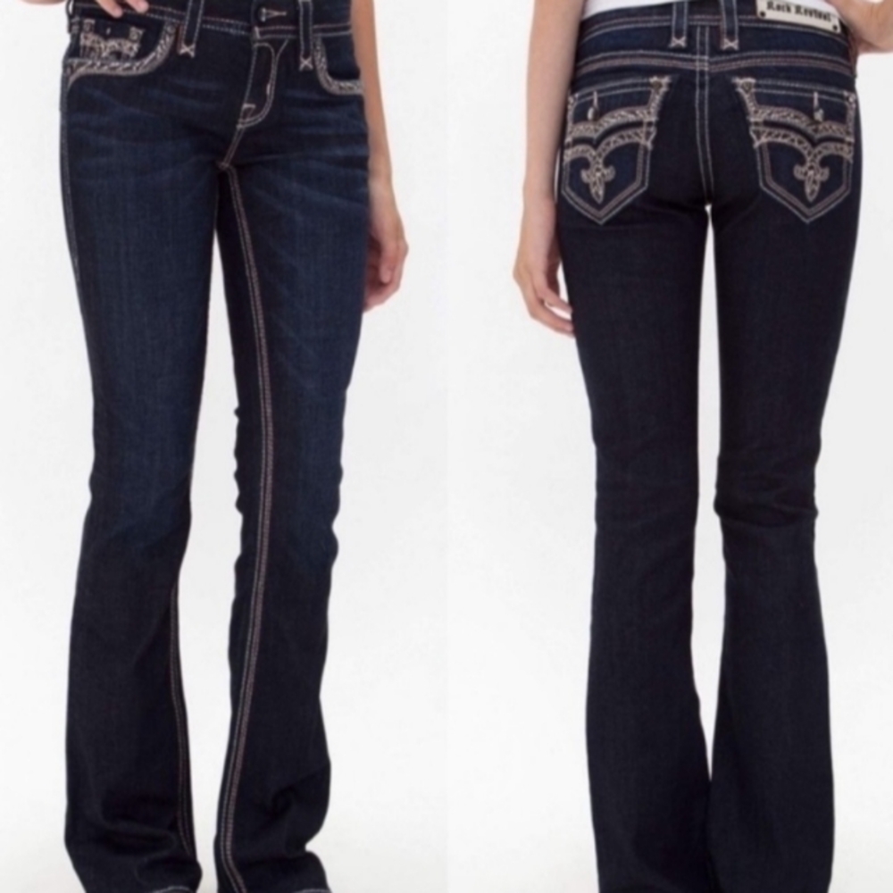 Rock Revival Dark Blue Embroidered Women Jeans